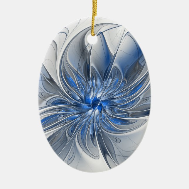 Ornamento De Cerâmica Flor de Arte Fracionada com Cinza Azul abstrato (Frente)