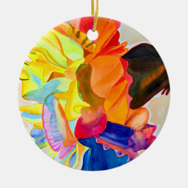 Ornamento De Cerâmica Flor de cravo em aquarela neon (Frente)