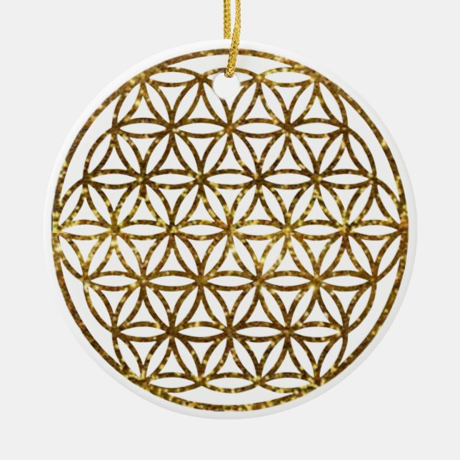 Ornamento De Cerâmica Flor de Espumação Dourada da Vida (Frente)