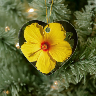 Ornamento De Cerâmica Flor de Hibiscus Amarelo