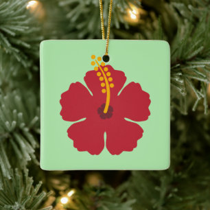 Ornamento De Cerâmica Flor de Hibiscus Vermelho de Cartoon Simples