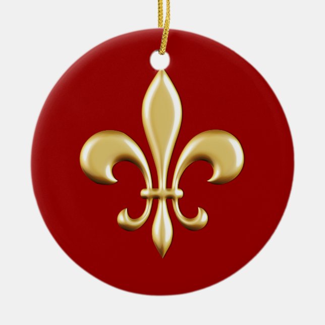 Ornamento De Cerâmica Flor de lis dourada (Frente)