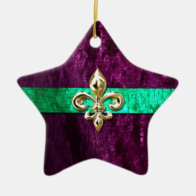 Ornamento De Cerâmica Flor de lis Nova Orleães do carnaval (Frente)