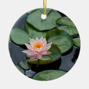 Ornamento De Cerâmica Flor de Lotus Rosa de Paz com Texto Personalizado