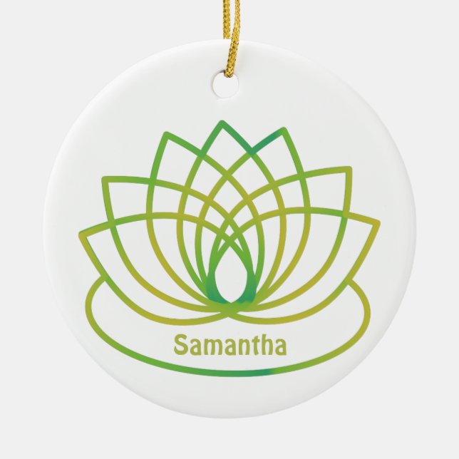 Ornamento De Cerâmica Flor de Lotus Verde e Amarelo (Frente)