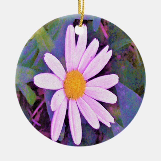 Ornamento De Cerâmica Flor de margarida rosa (Frente)