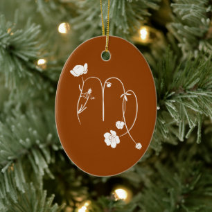 Ornamento De Cerâmica Flor de nascimento de Virgem do Zodíaco monograma 