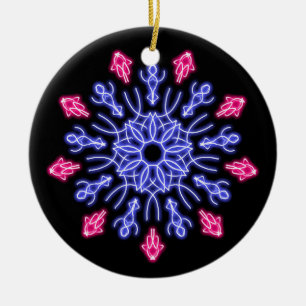 Ornamento De Cerâmica Flor de néon azul e vermelho