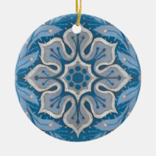 Ornamento De Cerâmica Flor de neve, padrão floral, floco de neve azul e