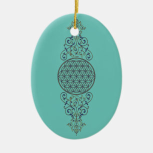 Ornamento De Cerâmica Flor de Vida - Vintage Ornament Ouro azul