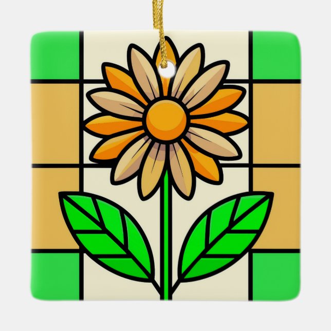 Ornamento De Cerâmica Flor de vidro contida (Frente)