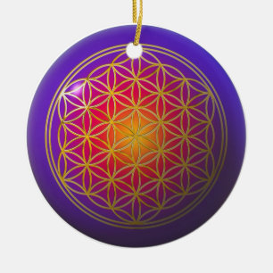 Ornamento De Cerâmica Flor de violeta viva/dourada