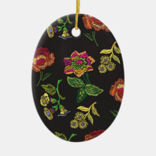 Ornamento De Cerâmica flor embroiderida em fundo preto