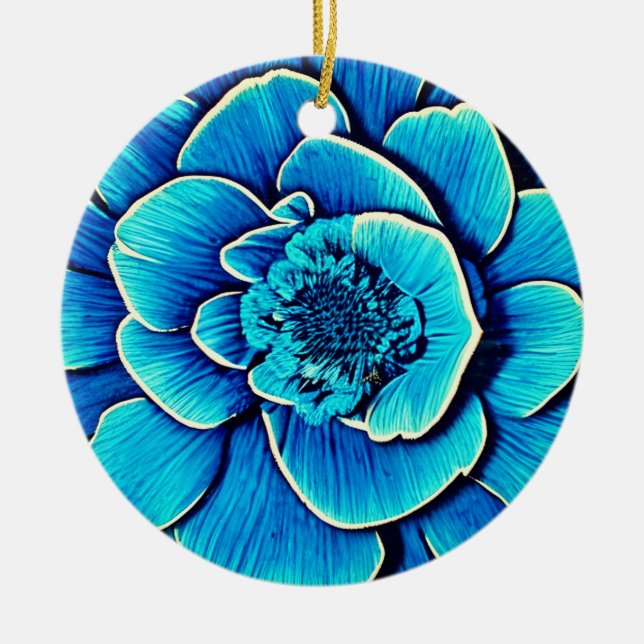 Ornamento De Cerâmica Flor Grande Azul Camellia (Frente)