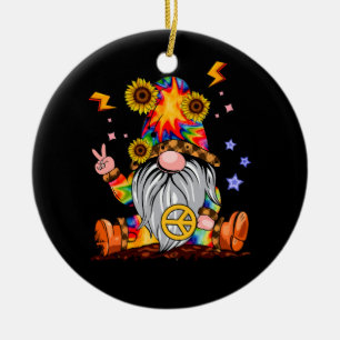 Ornamento De Cerâmica Flor Hippie Gnomo Tie Dye Gnomo Sinal de Paz Gnomo