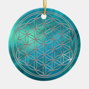 Ornamento De Cerâmica Flor Live/ondas azul esverdeado da prata  