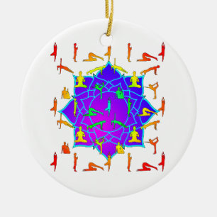 Ornamento De Cerâmica Flor Lotus Com Yoga Poses