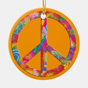 Ornamento De Cerâmica Flor Power Peace   laranja