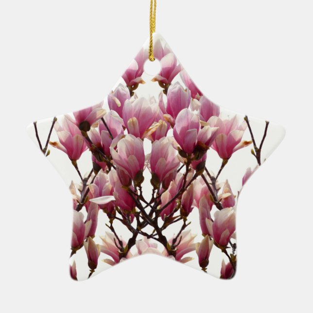 Ornamento De Cerâmica Flor-Primavera de-Magnolias Rosa (Frente)