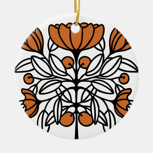 Ornamento De Cerâmica Flor Retro Laranja (Frente)