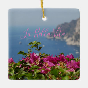 Ornamento De Cerâmica Flor rosa com Ocean View em Capri, Itália
