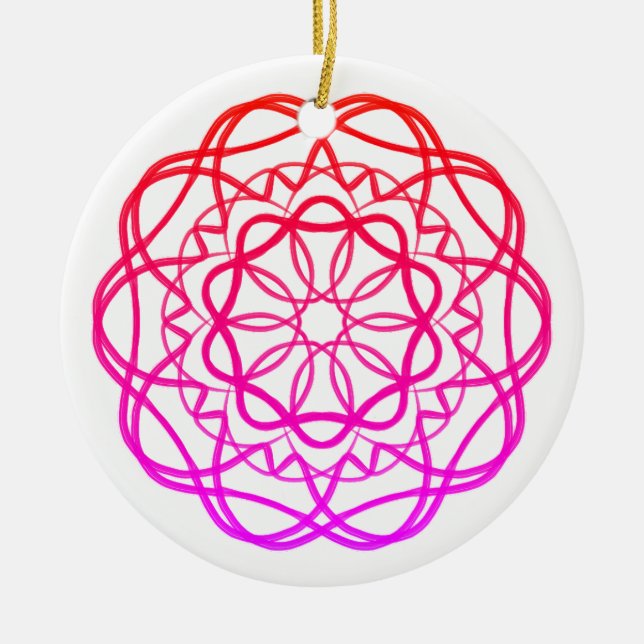 Ornamento De Cerâmica Flor rosa Mandala #3 (Frente)