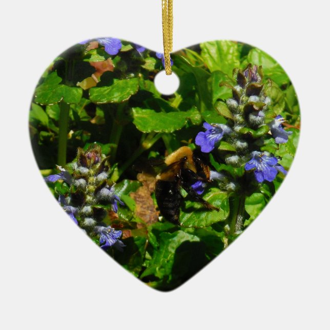 Ornamento De Cerâmica Flor Roxo e Abelhas (Frente)