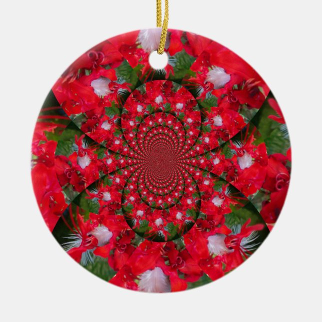 Ornamento De Cerâmica Flor Vermelha Natural Febre Branca Caleidoscópio A (Frente)