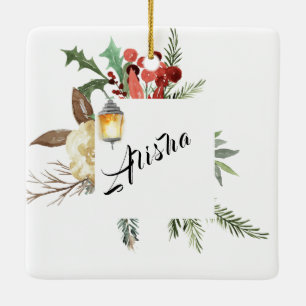 Ornamento De Cerâmica Florais de Natal Personalizados com Lâmpada de Rua