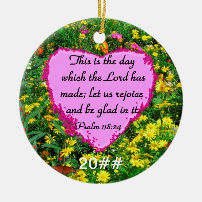 ORNAMENTO DE CERÂMICA FLORAL AMARELO PSALM 118:24 FOTO DESIGN (Frente)