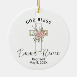 Ornamento De Cerâmica Floral Cross Elegante Personalizada Rapariga do Ba