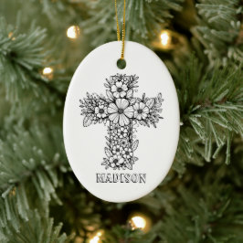 Ornamento De Cerâmica Floral Cross Religião Crie Seu Próprio Guarda