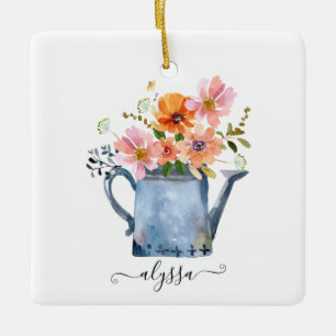 Ornamento De Cerâmica Floral De Aquarela Pintada À Mão