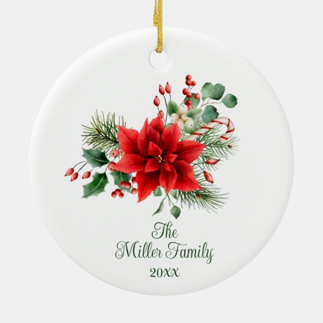 Ornamento De Cerâmica Floral de Natal Personalizado (Traseira)