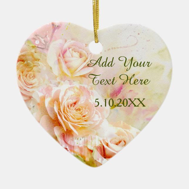 Ornamento De Cerâmica Floral de Rosa de Aquarela Suave (Frente)