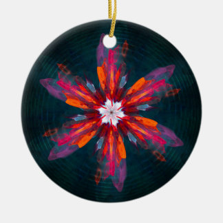 Ornamento De Cerâmica Floral Flores de Mandala Laranja Vermelho Abstrato