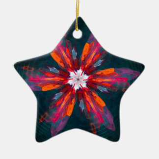 Ornamento De Cerâmica Floral Flores de Mandala Laranja Vermelho Abstrato