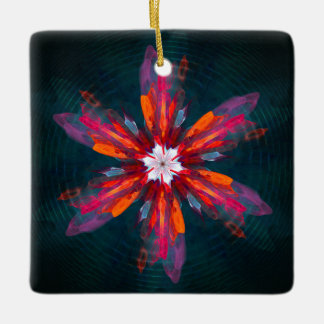 Ornamento De Cerâmica Floral Flores de Mandala Laranja Vermelho Abstrato