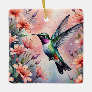 Ornamento De Cerâmica floral hummingbird ornament