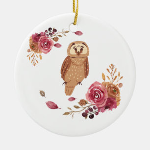 Ornamento De Cerâmica Floral Owl