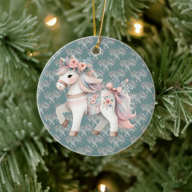 Ornamento De Cerâmica Floral Pastel Horse Fantasy Ilustração Cube Pouf (Árvore)