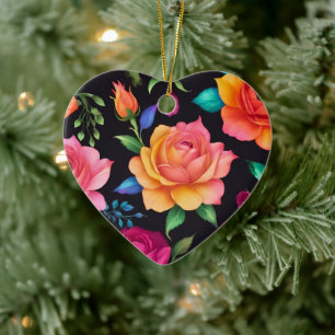 Ornamento De Cerâmica Floral Patern Rosa