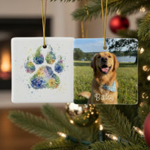Floral Paw Print and Photo Pet Christmas