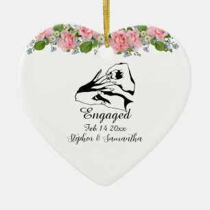Ornamento De Cerâmica Floral personalizado para casal noivo engajamento