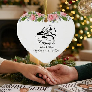 Ornamento De Cerâmica Floral personalizado para casal noivo engajamento
