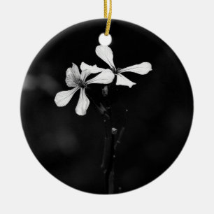 Ornamento De Cerâmica floral preto e branco minimalista