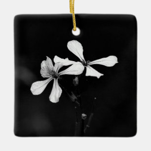Ornamento De Cerâmica floral preto e branco mínimo