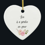 Ornamento De Cerâmica Floral Romântico de Aquarela de Jardim Rosa<br><div class="desc">O amor floral romântico por aquarela rosa é um jardim que crescemos (de um poema meu)</div>