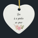 Ornamento De Cerâmica Floral Romântico de Aquarela de Jardim Rosa<br><div class="desc">O amor floral romântico por aquarela rosa é um jardim que crescemos (de um poema meu)</div>