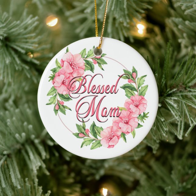 Ornamento De Cerâmica Floral Wreath Abençoada Mãe (Árvore)